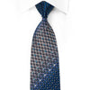 Daks Men's Crystal Rhinestone Silk Necktie Silver Geometric On Blue With Red Sparkles - San-Dee