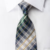 Daks Men’s Rhinestone Silk Necktie Silver Green Plaid With 