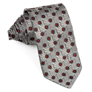 Daks Silk Neck Tie Silver Geometric Pattern On Black With 