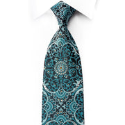 Daniel Hechter Men's Silk Tie Teal Damask On Black Sparkling With Rhinestones - San-Dee