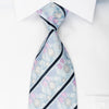 Daniel Hechter Men's Woven Silk Necktie Stripes & Floral On Sky Blue With Silver Sparkles - San-Dee