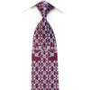 Daniel Hechter Rhinestone Silk Tie Blue Damask On Burgundy With Silver Sparkles - San-Dee