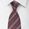Daniel Hechter Silk Rhinestone Tie Silver Pink Black Checkered Striped With Pink Sparkles - San-Dee