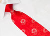 Elegance Men's Red Rhinestone Silk Neck Tie Floral Design On Red With Silver Sparkles - San-Dee