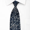 Elegance Mens Rhinestone Silk Necktie Floral On Navy Blue With Silver Sparkles - San-Dee