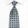 Elegance Men's Silk Necktie Silver Geometric Circles On Navy Sparkling With Rhinestones - San-Dee
