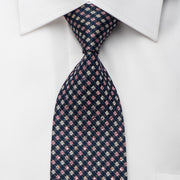 Elegance Rhinestone Silk Necktie Pink Silver Checker On Blue With Silver Sparkles - San-Dee