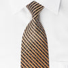Elegance Silk Rhinestone Necktie Orange Brown Stripes With Silver Sparkles - San-Dee