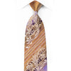 Elle Homme Men's Crystal Silk Tie Gold Purple Acanthus Striped With Silver Sparkles - San-Dee