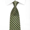 Elle Homme Men's Silk Tie Checkered On Green Sparkling With Rhinestones - San-Dee