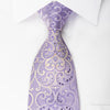 Elle Homme Rhinestone Silk Necktie Silver Damask On Purple With Silver Sparkles - San-Dee