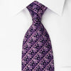 Elle Homme Silk Rhinestone Necktie Purple Striped Flur de Lis Motif With Silver Sparkles - San-Dee