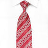 Franco Ferraro Men's Crystal Silk Tie Silver Striped Cartouche On Red With Silver Sparkles - San-Dee
