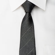 The Fresh Skinny Silk Tie Silver Striped On Dark Gray - 1
