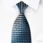 Galaxy Silk Rhinestone Necktie Geometric On Blue With Silver