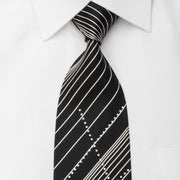 Grand Jour Rhinestone Silk Necktie Silver Stripes On Black 