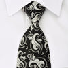 Indian Homme Rhinestone Necktie Silver Paisley On Black With