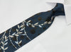 Indian Homme Rhinestone Necktie Silver Scroll Leaves On Navy