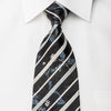 Indian Homme Rhinestone Tie Silver Stripes & Floral On Black