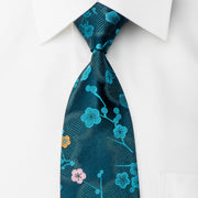 Kenzo Men’s Woven Silk Necktie Floral On Teal - 1