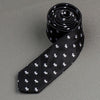 Kissa Skinny Neck Tie Silver Scotty Dogs On Black 100% Micro