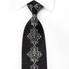 Lancetti Men’s Black Silk Crystal Tie Silver Arabesque On 