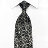 Lancetti Men’s Silk Necktie Silver Filigree On Black 