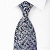 Lancetti Rhinestone Necktie Silver Purple Vines On Navy With