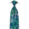 Lancetti Rhinestone Silk Necktie Floral Anthemion On Teal - 
