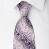 Lancetti Silk Necktie Purple Paisley On Silver With 