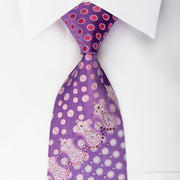 Louis Quatorze Rhinestone Silk Necktie Pink Dots On Purple 