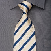 Luccini Men’s Silk Necktie Ivory Blue Striped Sparkling With