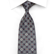 Lucien Homme Mens Silk Rhinestone Tie Silver Geometric On 