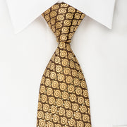 Manstar Silk Necktie Golden Spirals On Dark Brown With 