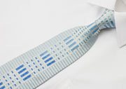 Marte Silk Rhinestone Necktie Geometric On Blue With Silver 
