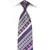 Men’s Crystal Rhinestone Necktie Purple Stripes On Navy With