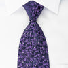 Men’s Rhinestone Silk Necktie Floral On Purple With Silver 