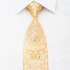Men’s Silk Necktie Damask Scrolls On Yellow Silk Sparkling 
