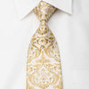 Metro City Rhinestone Silk Necktie Gold Damask On Ivory With