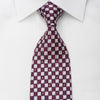 Metro City Rhinestone Silk Necktie Silver Burgundy Checker 