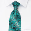 Metro City Rhinestone Silk Tie Abstract Floral On Turquoise 