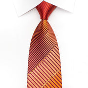 Mila Schon Men’s Silk Necktie Orange Striped On Burgundy 