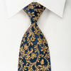 Mila Schon Rhinestone Silk Necktie Golden Baroque On Navy 