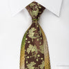 Mila Schon Rhinestone Silk Necktie Green Floral On Brown 