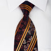 Mila Schon Rhinestone Silk Necktie Orange Stripes On Black 