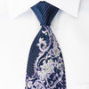 Mila Schon Rhinestone Silk Necktie Silver Baroque On Blue 