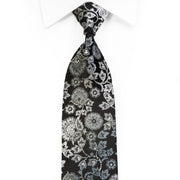 Nicole St Giles Black Rhinestone Silk Tie Silver Floral 