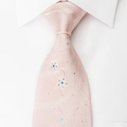 Novum Clou Rhinestone Silk Necktie Floral On Pink With 