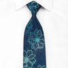 OVO Classic Men’s Crystal Silk Necktie Floral On Blue With 