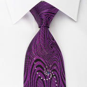 OVO Classic Rhinestone Silk Necktie Purple Twirls On Black 